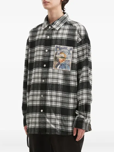 Musium Div. Check-patterned Appliqué Shirt In Black