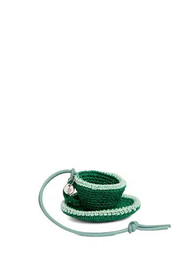 Jw Anderson J. W. Anderson Teacup-shaped Keychain With Leather Cord And Logo Detail In Green