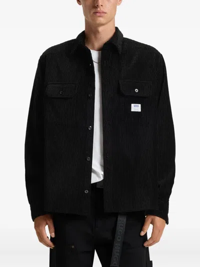 Hugo Boss Ekynone Oversized Long Sleeve Corduroy Button-front Shirt-jacket In Black