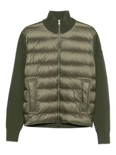 Moncler Quilted-panel Zip Cardigan In Green