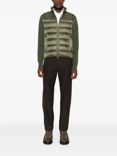 Moncler Quilted-panel Zip Cardigan In Green