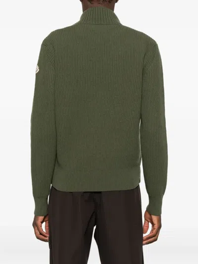 Moncler Quilted-panel Zip Cardigan In Green