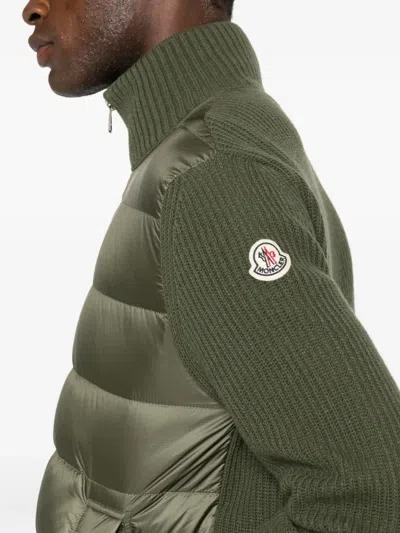 Moncler Quilted-panel Zip Cardigan In Green