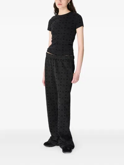 Marine Serre Moon Logo Patterned Crewneck Short Sleeve Top In Black