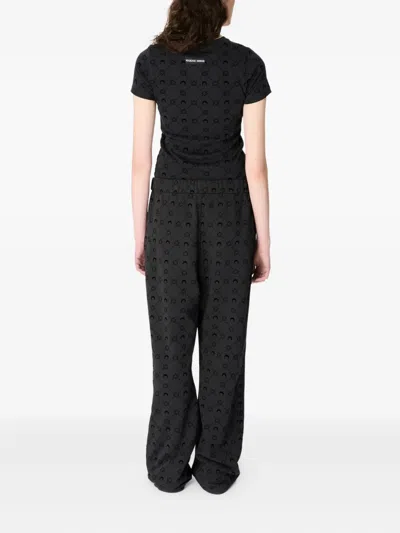 Marine Serre Moon Logo Patterned Crewneck Short Sleeve Top In Black