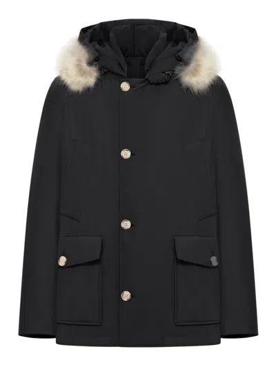 Woolrich Arctic Anorak In Ramar Cloth With Removable Fur In Black