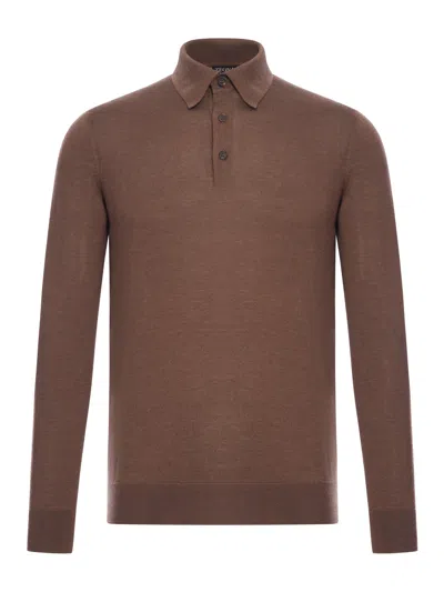 Zegna Long Sleeve Turtleneck Polo Knitwear In Brown