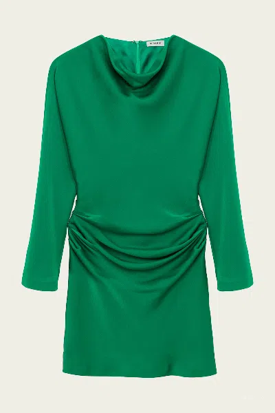 Simkhai Harpor Long-sleeve Draped Satin Mini Dress In Green