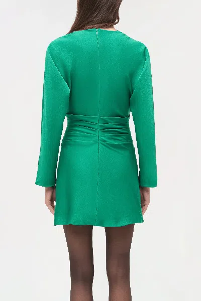 Simkhai Harpor Long-sleeve Draped Satin Mini Dress In Green