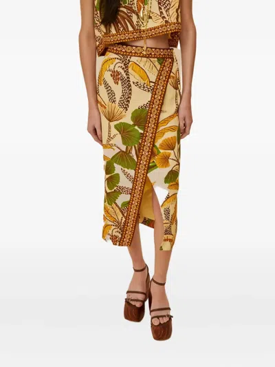 Farm Rio Foliages Ketch-print Sketch Wrap Midi Skirt In Multi