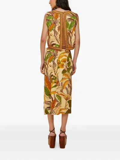 Farm Rio Foliages Ketch-print Sketch Wrap Midi Skirt In Multi