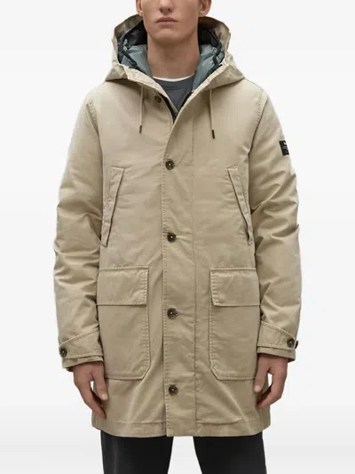 Ecoalf Hooded Buttoned Coat In Neutral