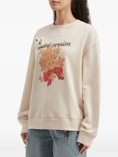 Mini Cream Appliqué Graphic Sweatshirt In White