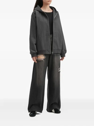 Tout A Coup Ripped Pinstripe Denim In Black