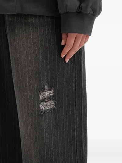 Tout A Coup Ripped Pinstripe Denim In Black