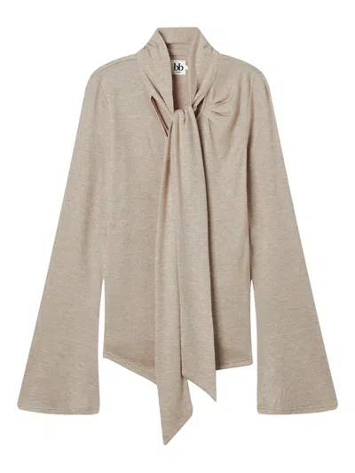 B+ab Tie-neck Long-sleeve Top In Neutral