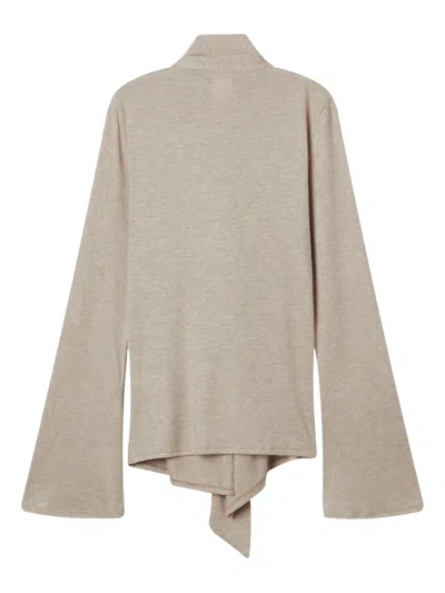 B+ab Tie-neck Long-sleeve Top In Neutral
