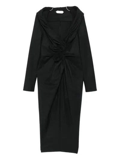Alberta Ferretti Rosette Draped Dress In Black