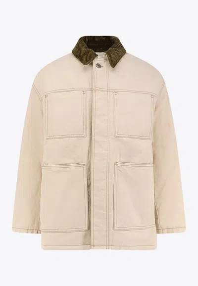 Ami Alexandre Mattiussi Denim Jacket With Adjustable Cuffs And Pockets In Brown