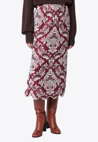 Farm Rio Bordeaux Jacquard Midi Skirt In Burgundy