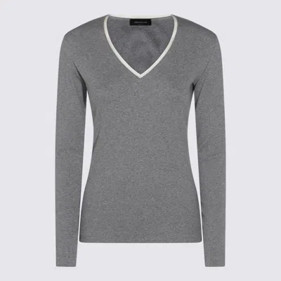Fabiana Filippi Crewneck Knitwear Contrast Trim In Gray