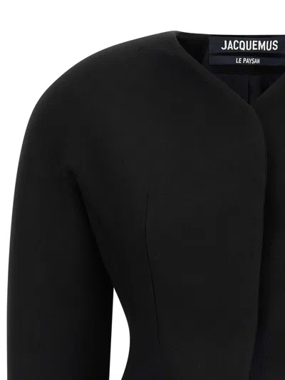 Jacquemus Tailored Blazer Peplum Structured Shoulders In Black