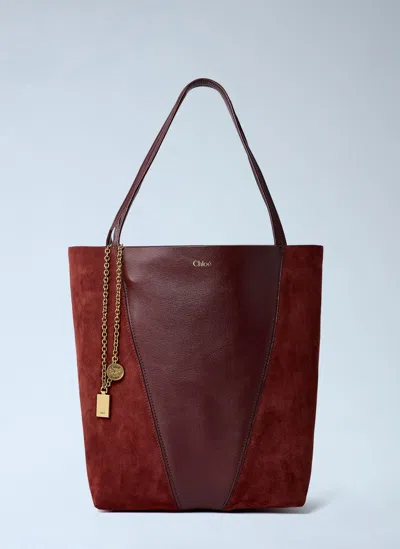 Chloé Borsa Shopping Chloè Spin Bordeaux In Pelle E Pelle Scamosciata  Donna In Brown