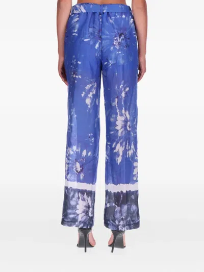 Ermanno Firenze Flora-printedl Belt Trousers In Blue