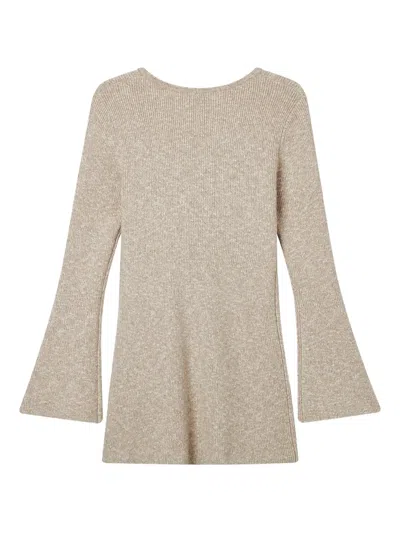 B+ab Flared-sleeve V-neck Mini Dress In Neutral