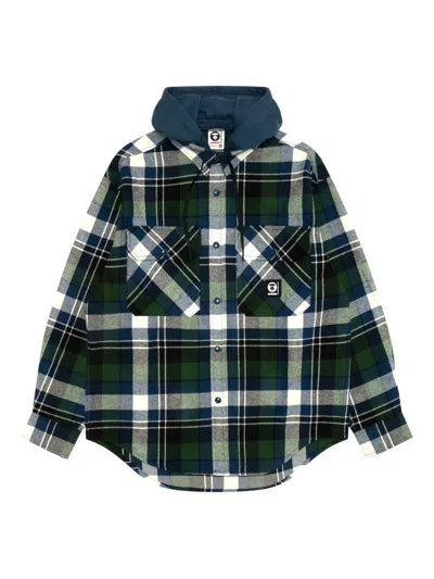 Aape By A Bathing Ape Hooded Plaid Shirt In Green