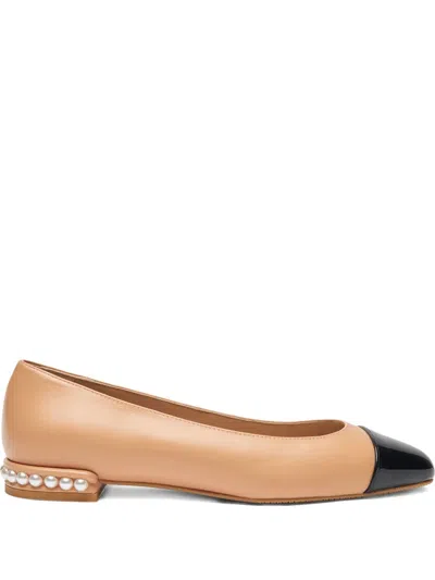 Stuart Weitzman Leather Pearl Ballet Flats With Patent Contrasting Toe In Multi