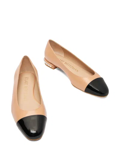 Stuart Weitzman Leather Pearl Ballet Flats With Patent Contrasting Toe In Multi
