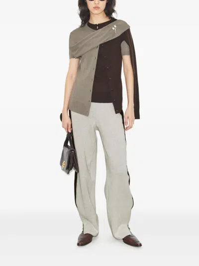 Tory Burch Colourblock Brooch Wool Cardigan In Multi