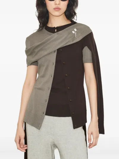 Tory Burch Colourblock Brooch Wool Cardigan In Multi