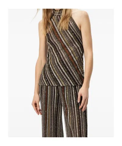 Missoni Womens Multicolor Beige Brown Halterneck Embellished Stretch-woven Top