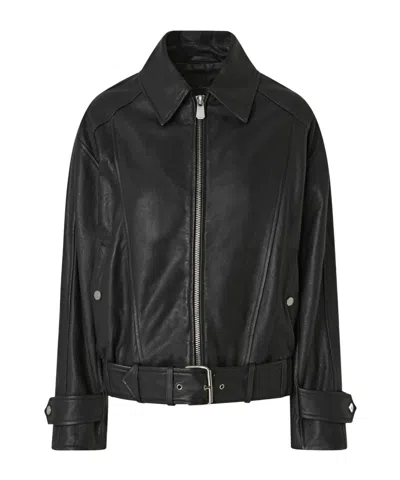 Pinko Bubble Leather Jacket With Embroidery In Black