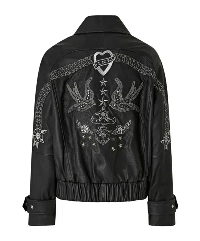 Pinko Bubble Leather Jacket With Embroidery In Black