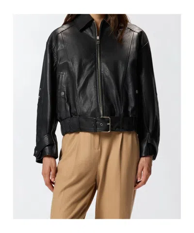 Pinko Bubble Leather Jacket With Embroidery In Black