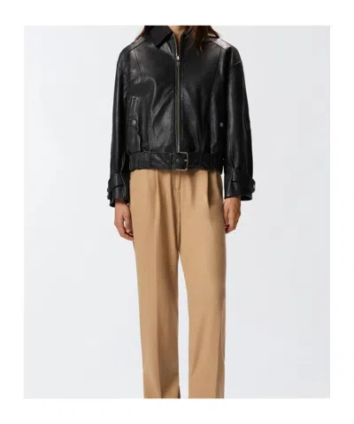 Pinko Bubble Leather Jacket With Embroidery In Black