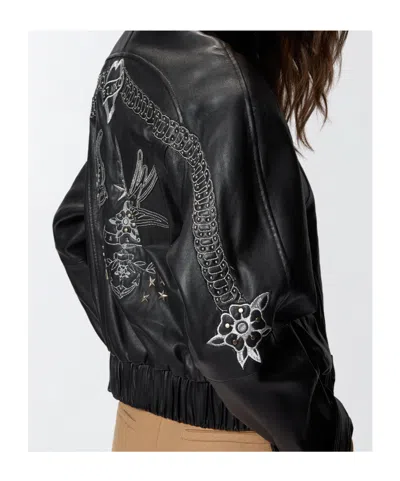 Pinko Bubble Leather Jacket With Embroidery In Black