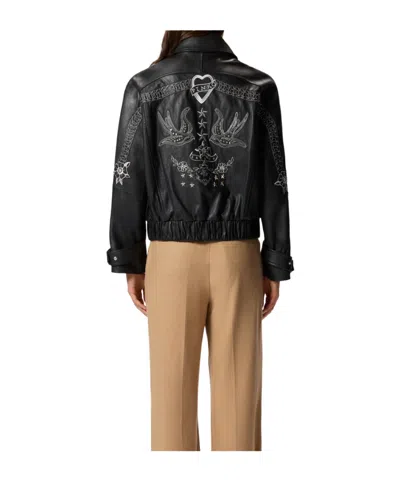 Pinko Bubble Leather Jacket With Embroidery In Black