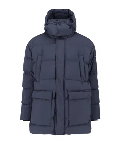 Herno Long Quilted Jacket With Hood And Pockets In Gray