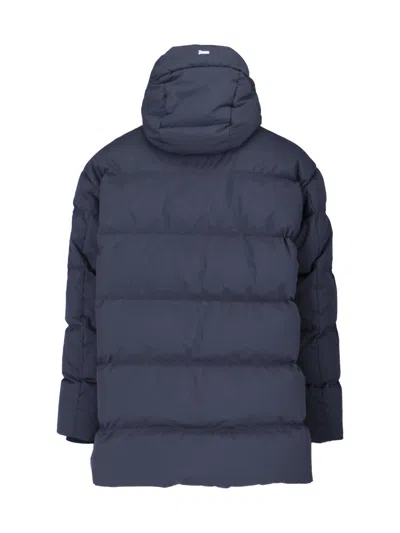 Herno Long Quilted Jacket With Hood And Pockets In Gray