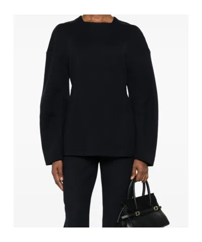 Max Mara Crew Neck Sweater In Wool And Cotton In Black
