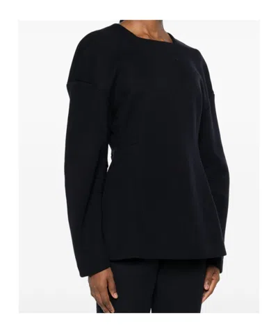Max Mara Crew Neck Sweater In Wool And Cotton In Black