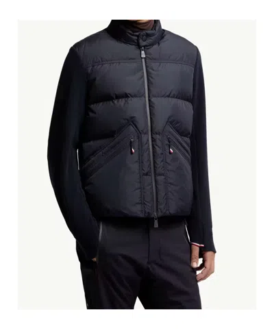 Moncler Grenoble Quilted Zip Up Cardigan In Navy Blu In Blue