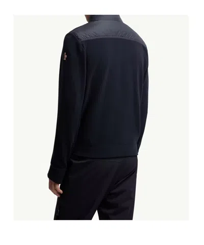 Moncler Grenoble Quilted Zip Up Cardigan In Navy Blu In Blue