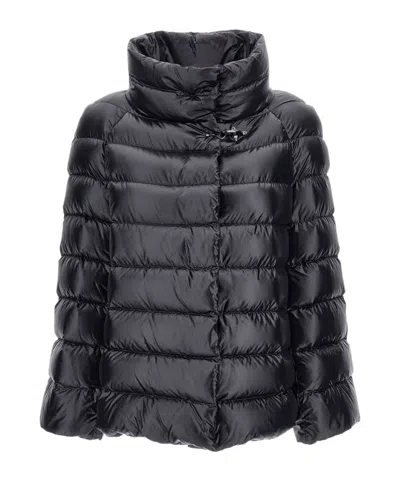 Fay Glossy Quilted Down Coat With Structured Collar In Black