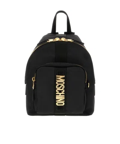 Moschino Logo-lettering Front-pocket Backpack In Black