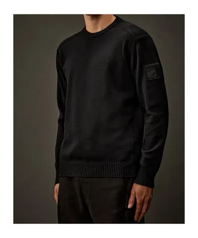 C.p. Company Crew Neck Knit Sweater With Raglan Sleeves And Logo Patch In Black